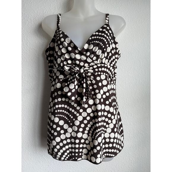 Y2K Babydoll Empire Waist Size L‎ Festival Tank Top Brown Cream Polka Dot by INC - Picture 2 of 6